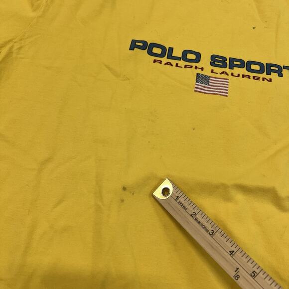 Vintage Polo Sport Ralph Lauren Shirt Yellow Y2K Spell Out USA Flag Fit Size XL - Picture 3 of 8